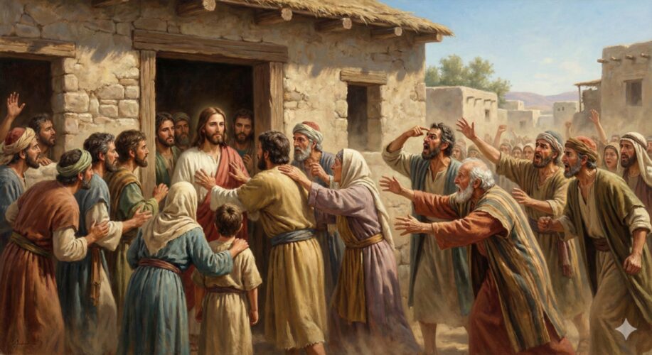 .24/01 – E de novo se reuniu tanta gente que eles nem sequer podiam comer.